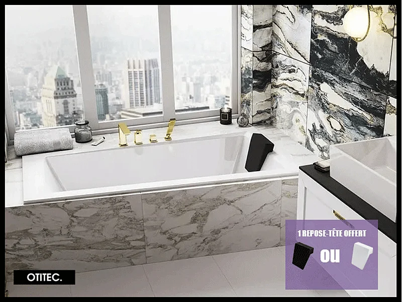 Baignoire Asymétrique sans Tablier - 150 x 85 cm - INTIMA SANS TABLIER - DROITE - avec Repose tête OFFERT