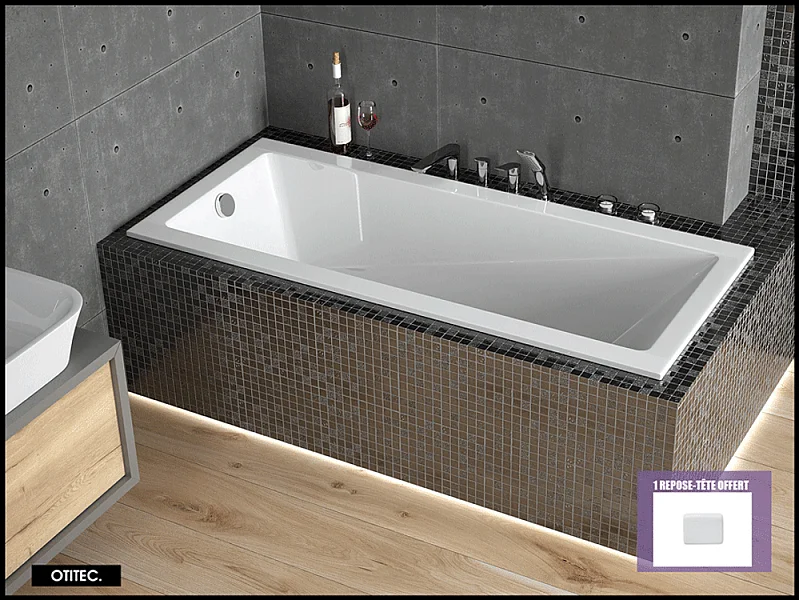 Baignoire Droite sans Tablier - 170 x 70 cm - MODERN SANS TABLIER - REPOSE-TÊTE OFFERT