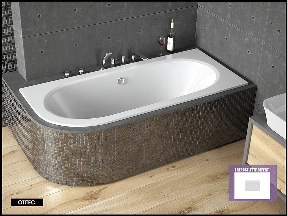 Baignoire Asymétrique sans Tablier - 180 x 80 cm - AVITA SANS TABLIER - DROITE - 1 REPOSE-TÊTE OFFERT