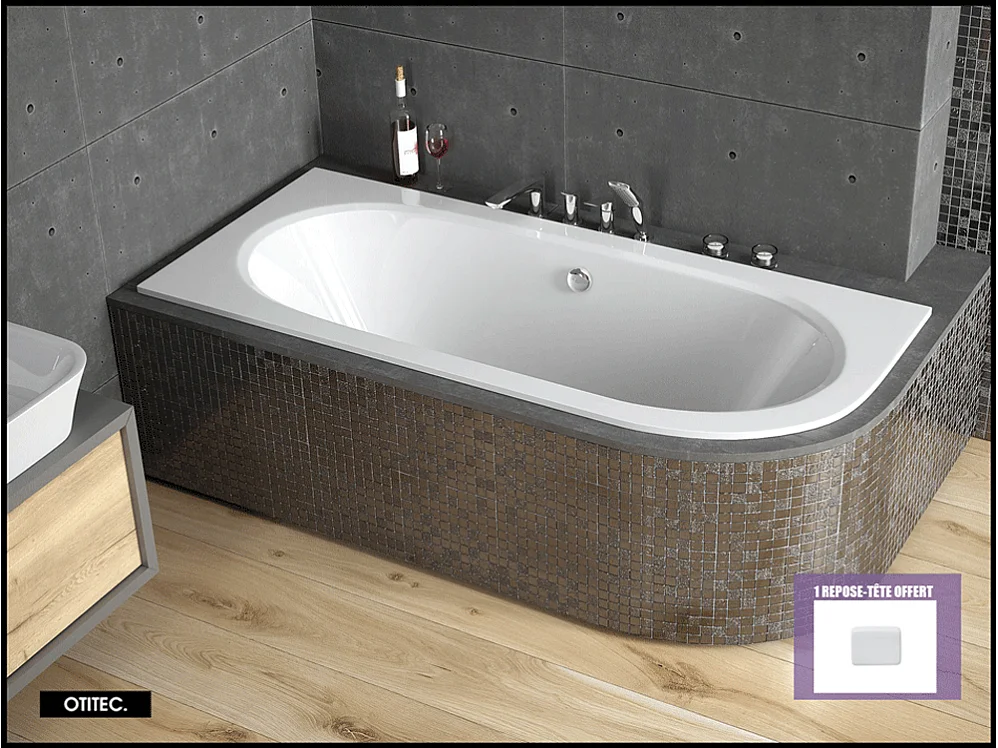 Baignoire Asymétrique sans Tablier - 170 x 75 cm - AVITA SANS TABLIER - GAUCHE - 1 REPOSE-TÊTE OFFERT