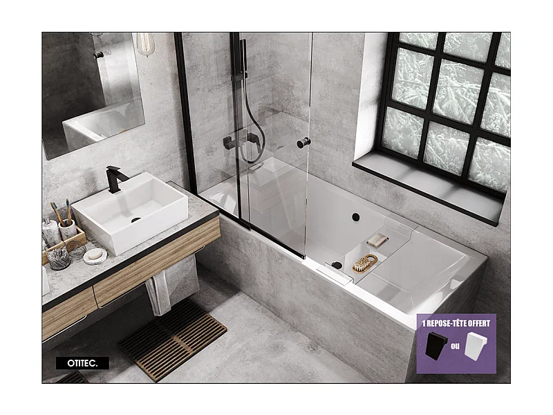 Baignoire Droite sans Tablier - 170 x 75 cm - QUADRO SANS TABLIER - REPOSE-TÊTE OFFERT