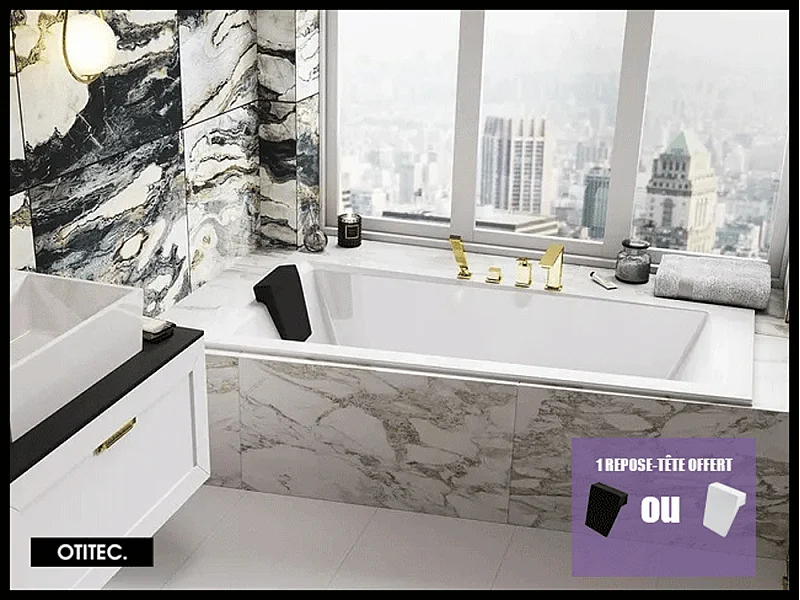 Baignoire Asymétrique sans Tablier - 160 x 90 cm - INTIMA SANS TABLIER - GAUCHE - avec Repose tête OFFERT