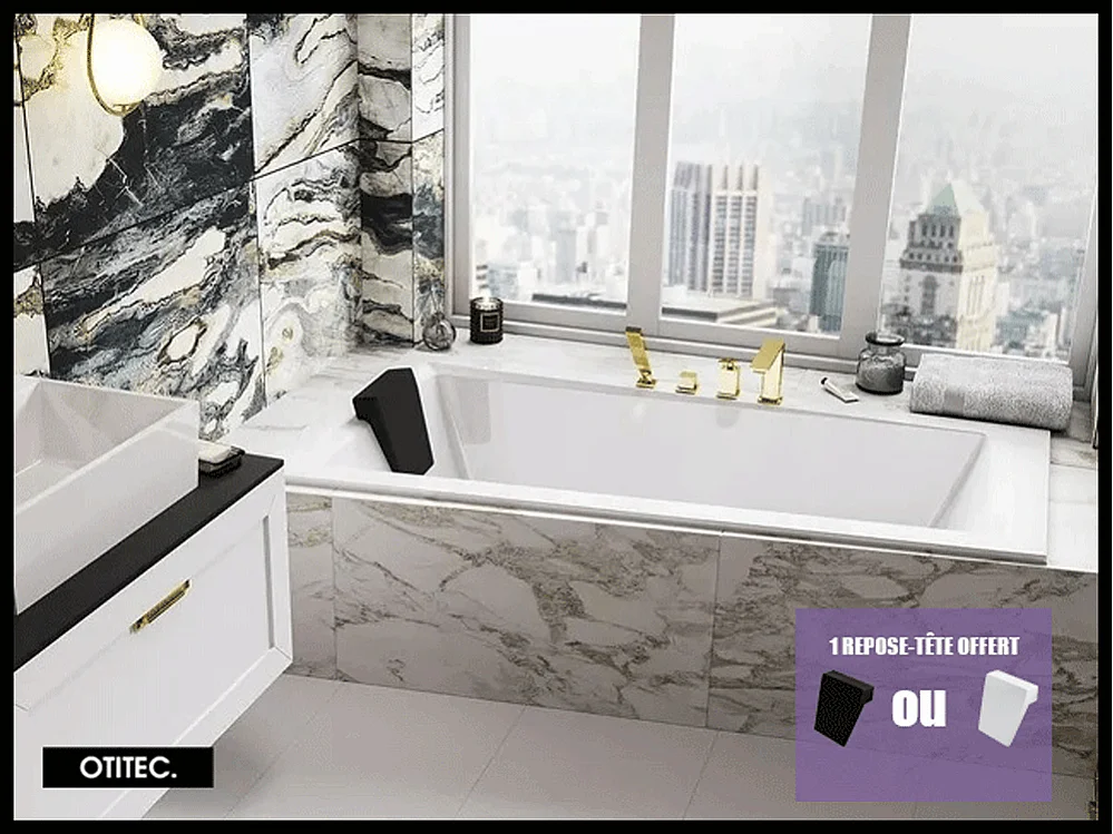 Baignoire Asymétrique sans Tablier - 160 x 90 cm - INTIMA SANS TABLIER - GAUCHE - avec Repose tête OFFERT