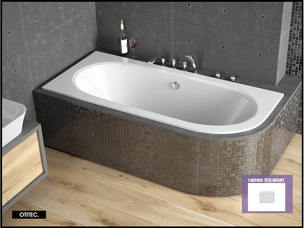 Baignoire Asymétrique sans Tablier - 150 x 75 cm - AVITA SANS TABLIER - GAUCHE - 1 REPOSE-TÊTE OFFERT