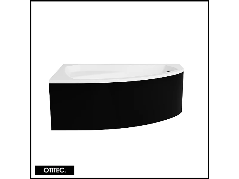 Baignoire Asymétrique avec Tablier Noir - 130 x 85 cm - ARELA - GAUCHE - avec Repose Tête OFFERT