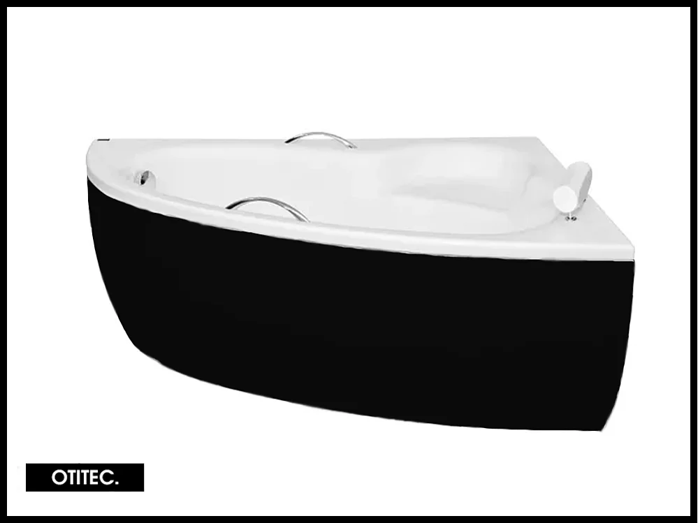 Baignoire asymétrique - 150 x 100 cm - DROITE - NATALIA PREMIUM - Tablier Noir - avec SIPHON NOIR OFFERT