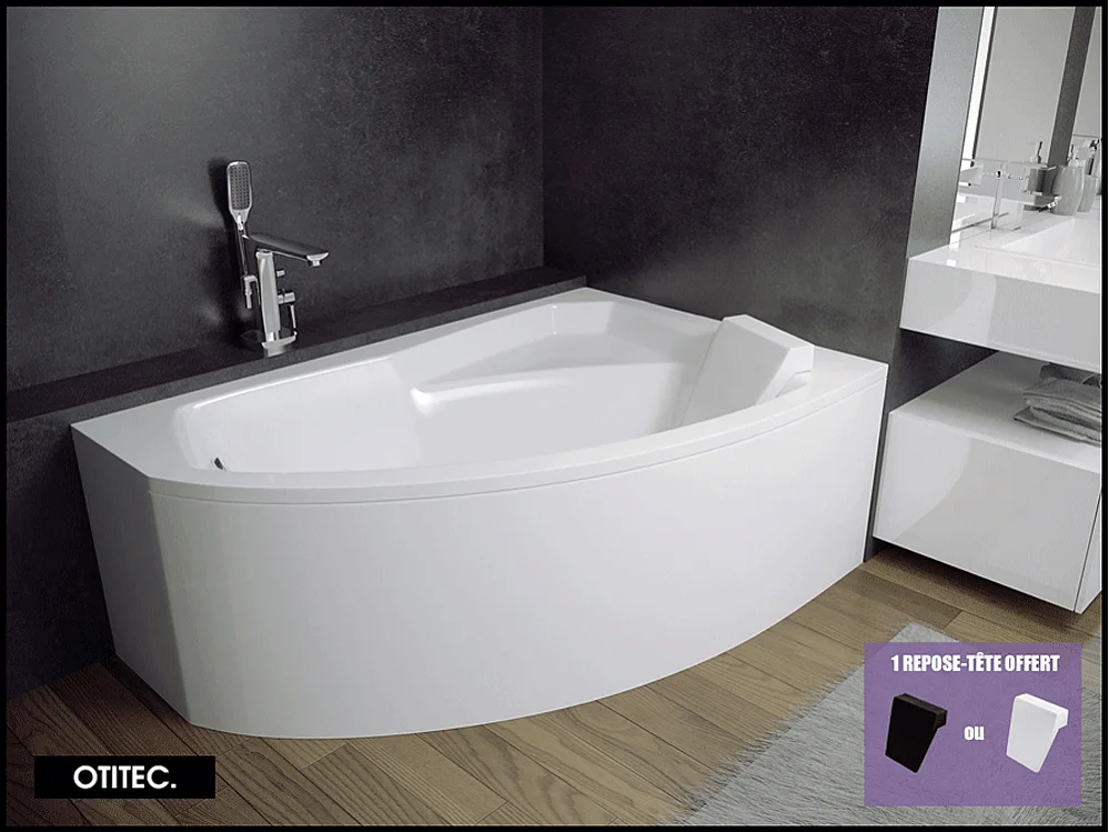 Baignoire Asymétrique avec Tablier - 170 x 110 cm - ARELA - DROITE - avec Repose Tête OFFERT