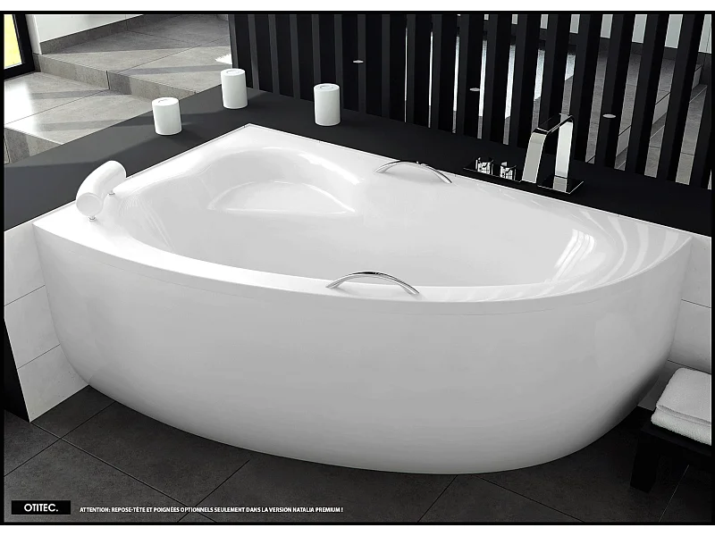 Baignoire asymétrique - 150 x 100 cm - GAUCHE - NATALIA - Tablier Blanc - avec SIPHON CHROMÉ OFFERT