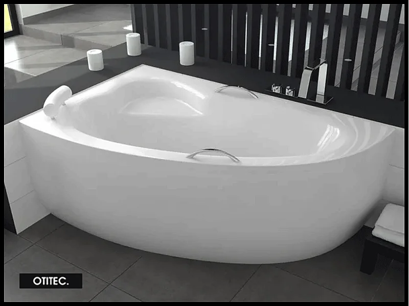 Baignoire asymétrique - 150 x 100 cm - GAUCHE - NATALIA PREMIUM - Tablier Blanc - avec SIPHON CHROMÉ OFFERT