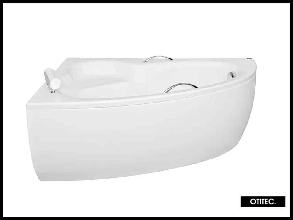 Baignoire asymétrique - 150 x 100 cm - GAUCHE - NATALIA PREMIUM - Tablier Blanc - avec SIPHON CHROMÉ OFFERT