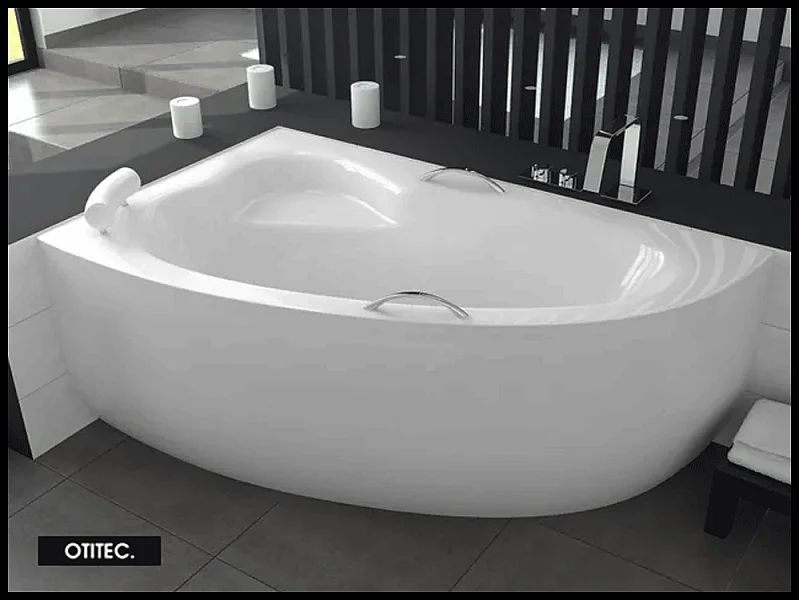 Baignoire asymétrique - 150 x 100 cm - GAUCHE - NATALIA PREMIUM - Tablier Blanc - avec SIPHON CHROMÉ OFFERT