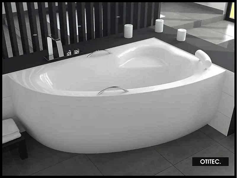 Baignoire asymétrique - 150 x 100 cm - DROITE - NATALIA PREMIUM - Tablier Blanc - avec SIPHON CHROMÉ OFFERT