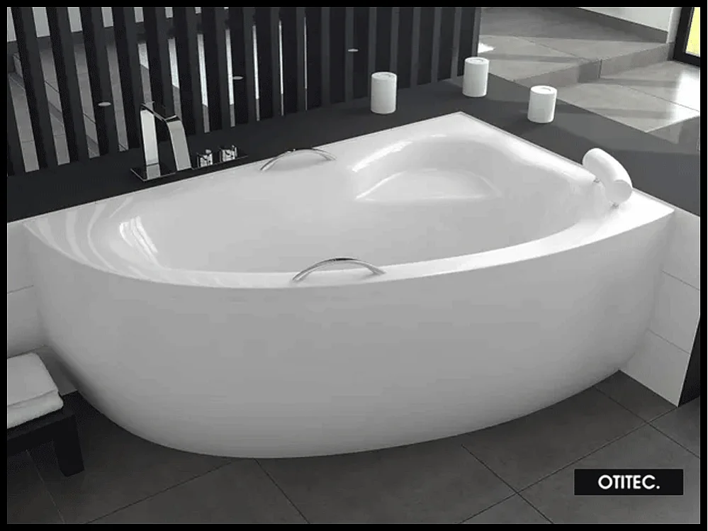 Baignoire asymétrique - 150 x 100 cm - DROITE - NATALIA PREMIUM - Tablier Blanc - avec SIPHON CHROMÉ OFFERT