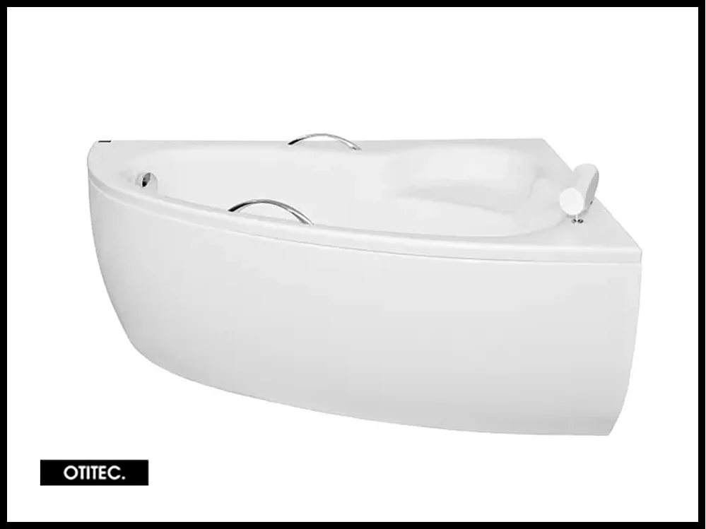 Baignoire asymétrique - 150 x 100 cm - DROITE - NATALIA PREMIUM - Tablier Blanc - avec SIPHON CHROMÉ OFFERT