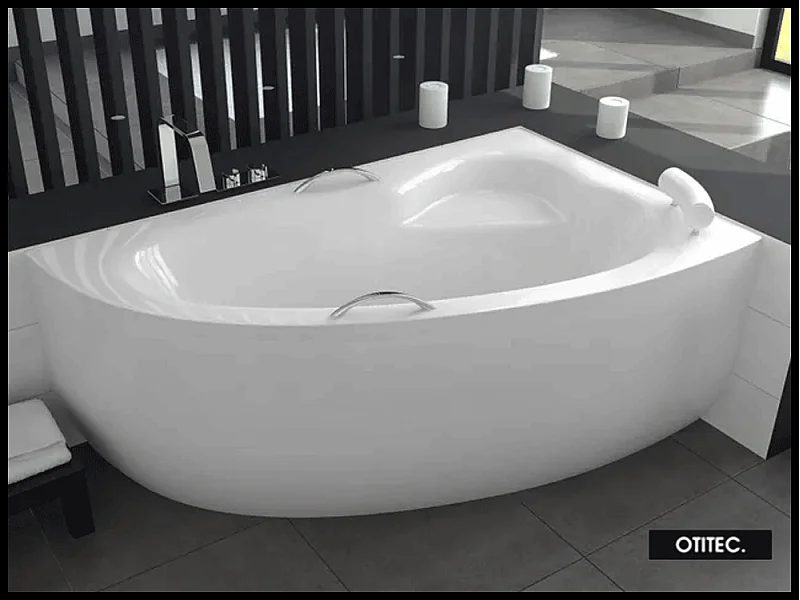 Baignoire asymétrique - 150 x 100 cm - DROITE - NATALIA PREMIUM - Tablier Blanc - avec SIPHON CHROMÉ OFFERT