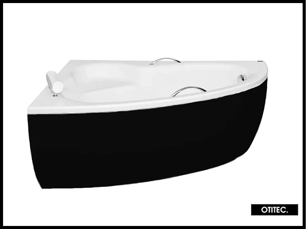 Baignoire asymétrique - 150 x 100 cm - GAUCHE - NATALIA PREMIUM - Tablier Noir - avec SIPHON NOIR OFFERT