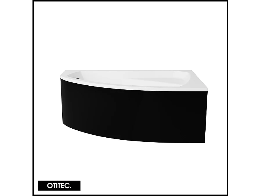 Baignoire Asymétrique avec Tablier Noir - 150 x 95 cm - ARELA - DROITE - avec Repose Tête OFFERT