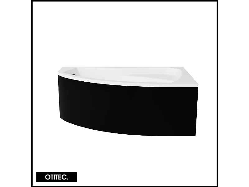 Baignoire Asymétrique avec Tablier Noir - 170 x 110 cm - ARELA - DROITE - avec Repose Tête OFFERT