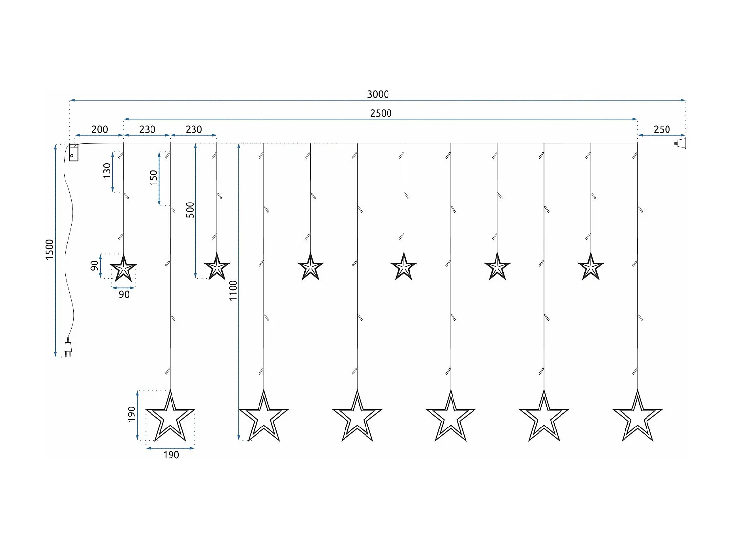 RIDEAU LUMINEUX + TÉLÉCOMMANDE LED CD001-138 LIGHT GOLD