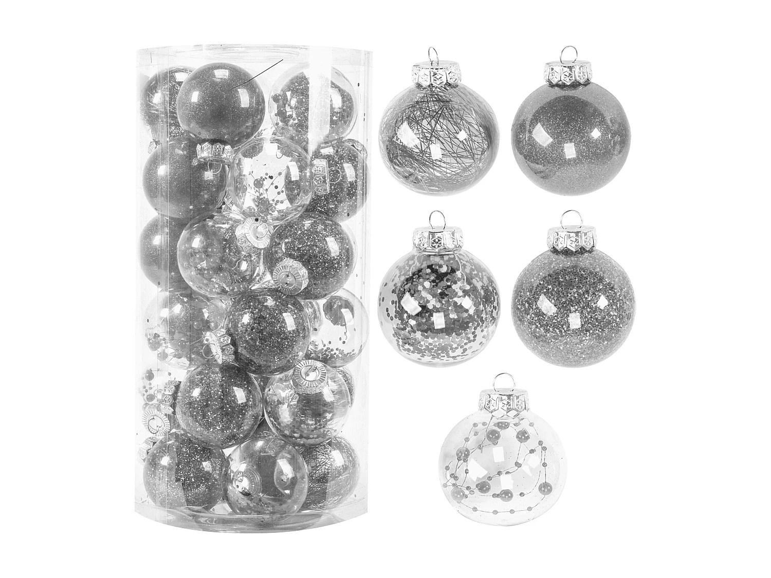 BOULES DE NOËL SYSD1688-064 30 PCS GRIS