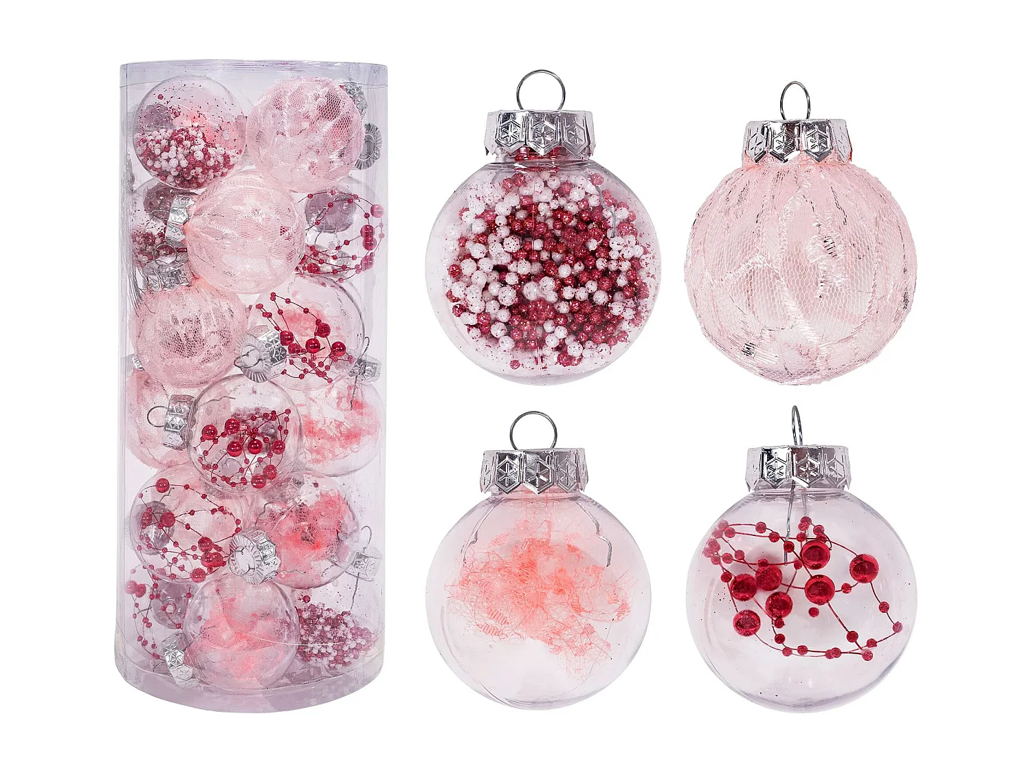 BOULES DE NOËL SYSD1688-088 24 PCS ROSE