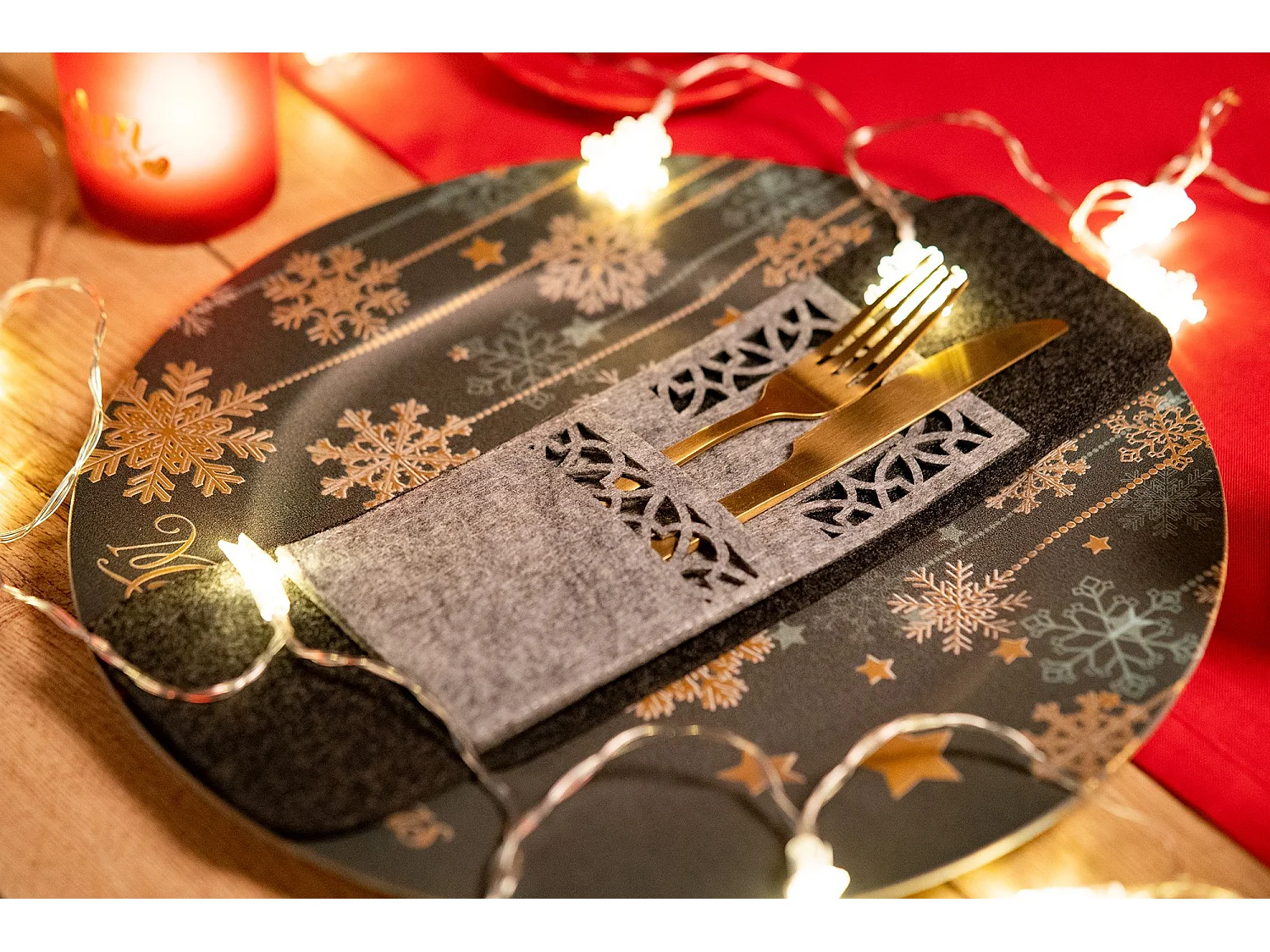 HOUSSE POUR COUVERTS DE NOËL KF357 GREY X2 8 PCS GRIS