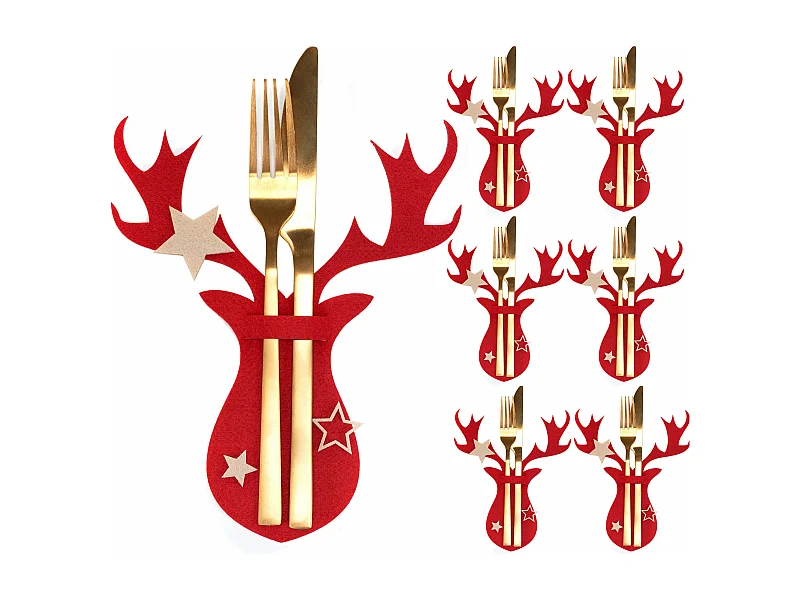 HOUSSE POUR COUVERTS DE NOËL RENNE 311377A 6PCS ROUGE