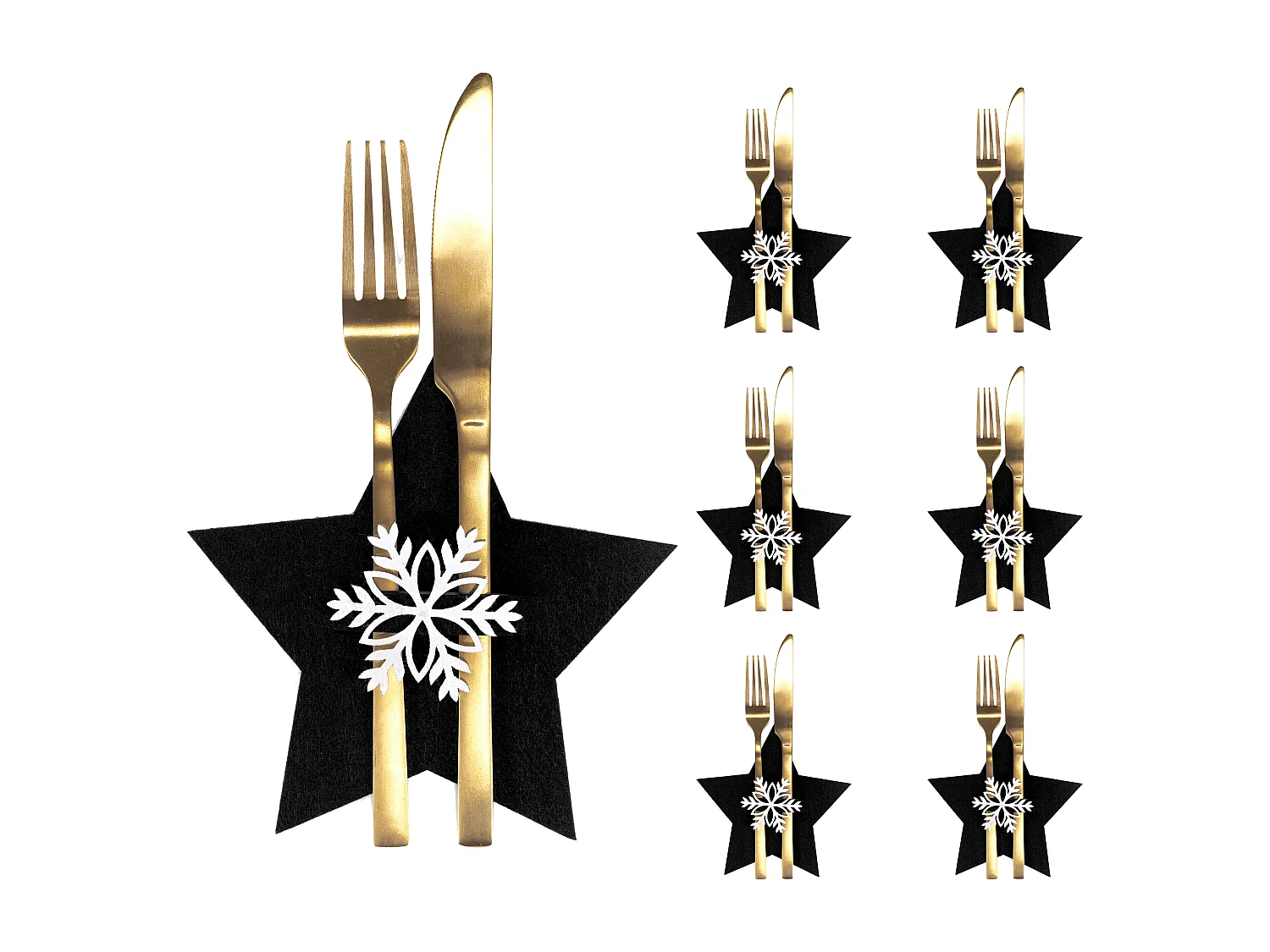 HOUSSE POUR COUVERTS DE NOËL ÉTOILE CHR-06512 6 PCS NOIR