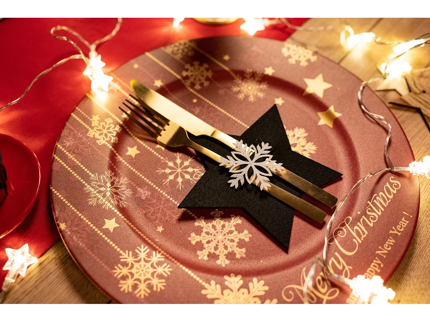 HOUSSE POUR COUVERTS DE NOËL ÉTOILE CHR-06512 6 PCS NOIR