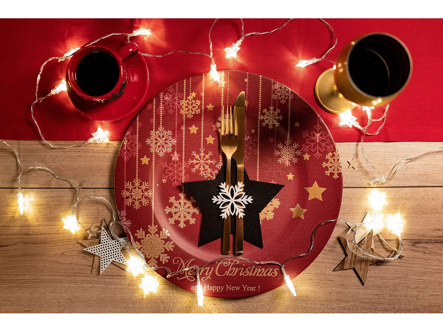 HOUSSE POUR COUVERTS DE NOËL ÉTOILE CHR-06512 6 PCS NOIR