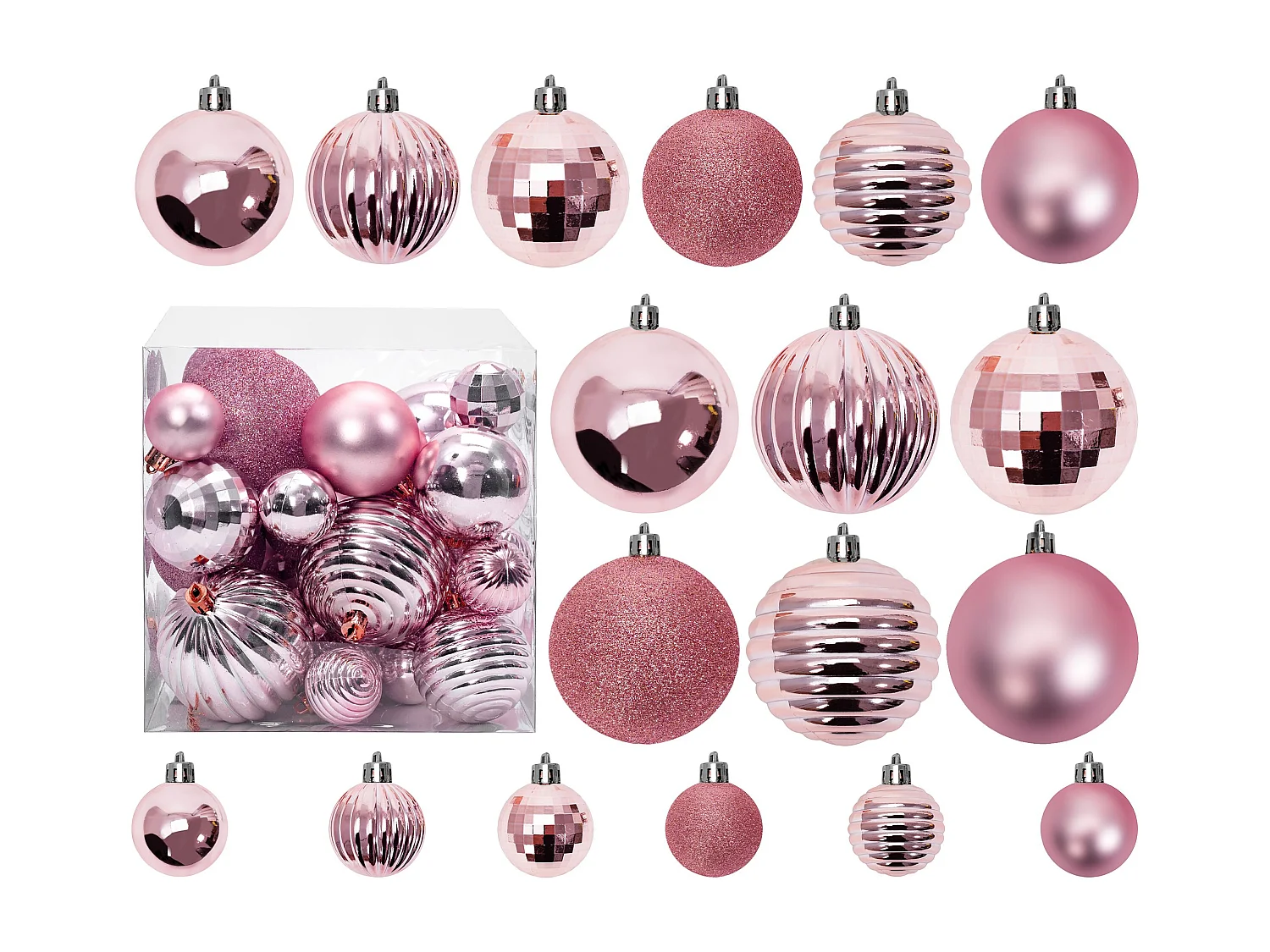 BOULES DE NOËL 311433 36PCS ROSE