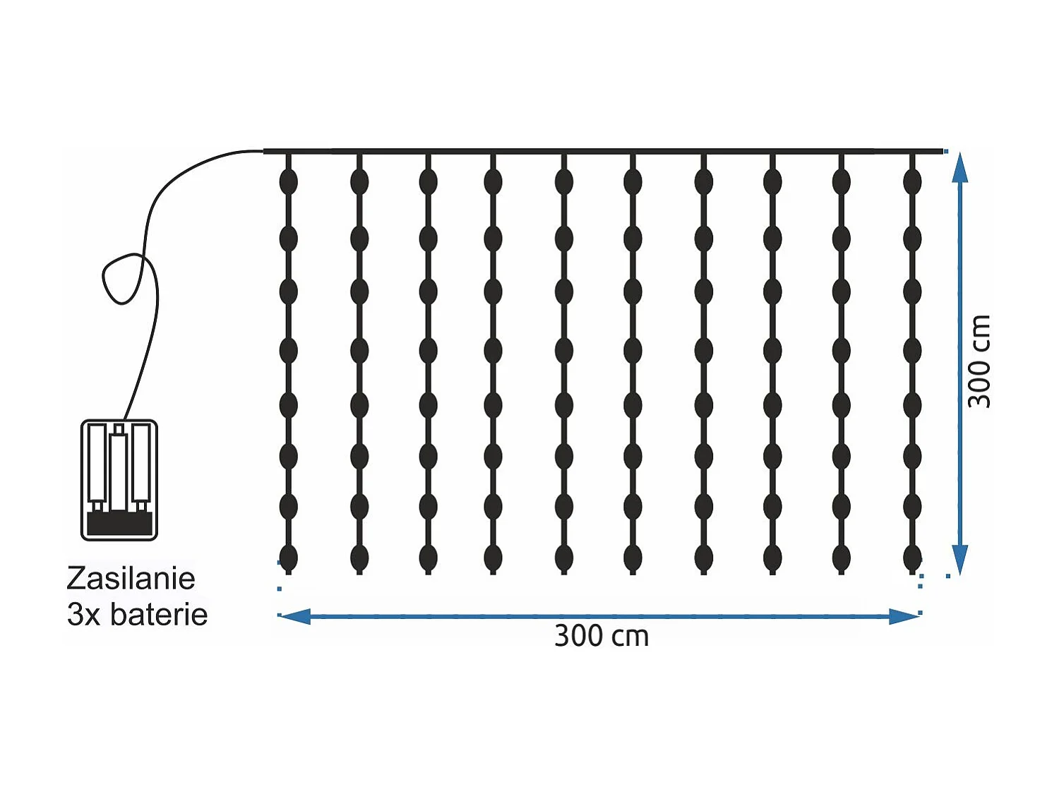 RIDEAU LUMINEUX LED 311334 300 DIOS 3X3M BLANC