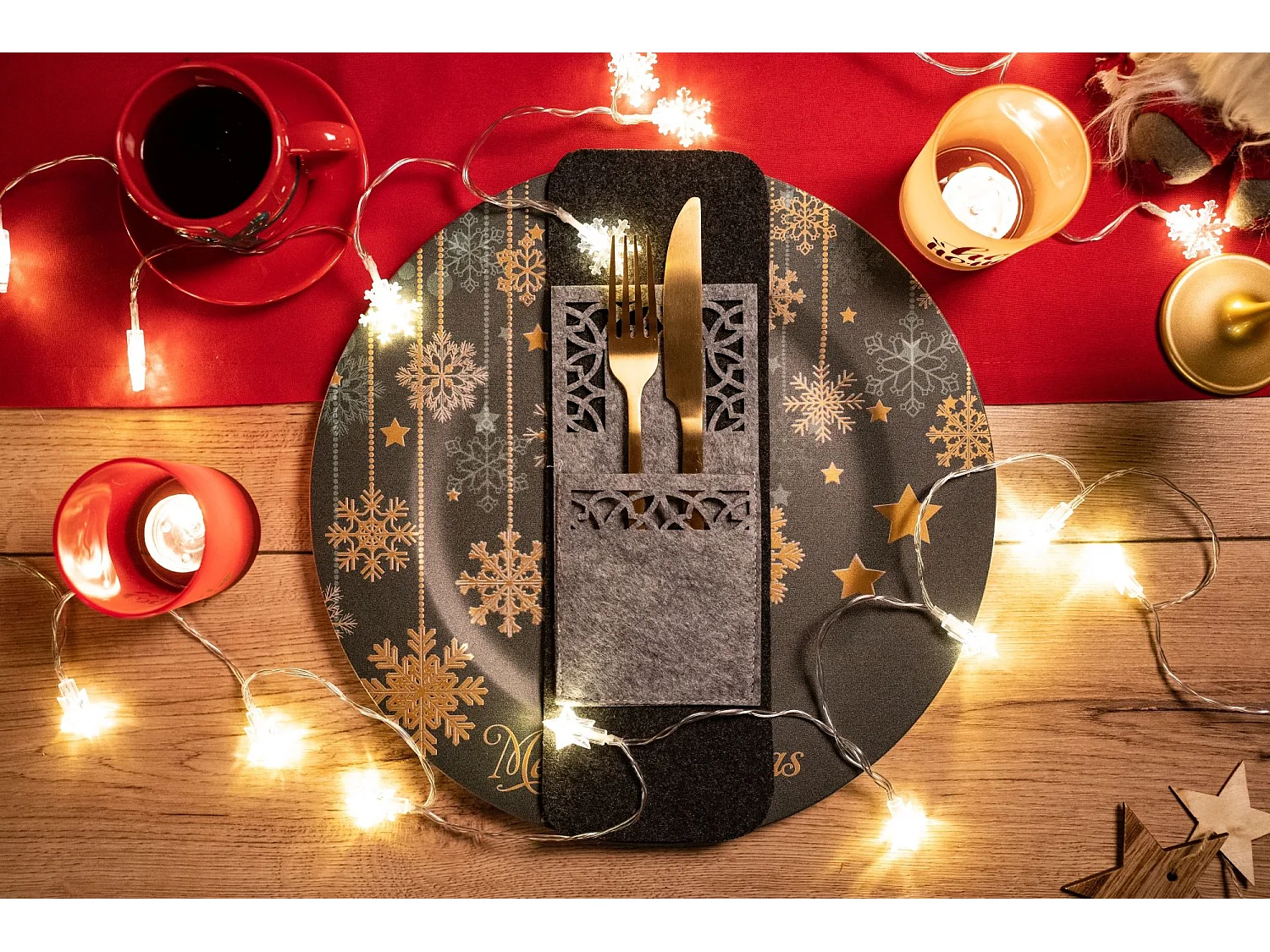 HOUSSE POUR COUVERTS DE NOËL KF357 RED 8PCS ROUGE