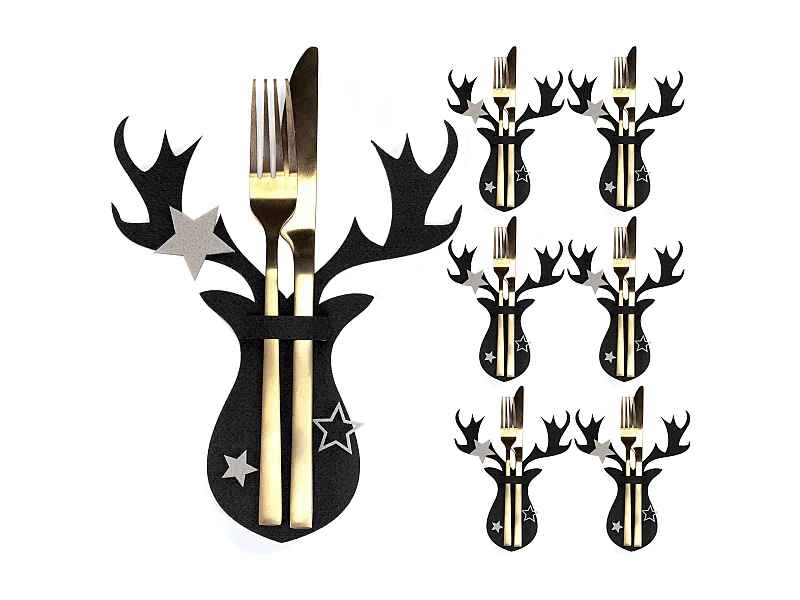 HOUSSE POUR COUVERTS DE NOËL RENNE 311377A 6 PCS NOIR