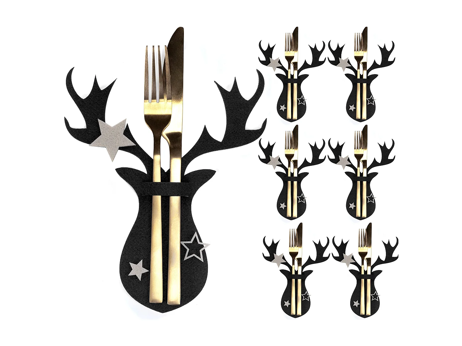 HOUSSE POUR COUVERTS DE NOËL RENNE 311377A 6 PCS NOIR