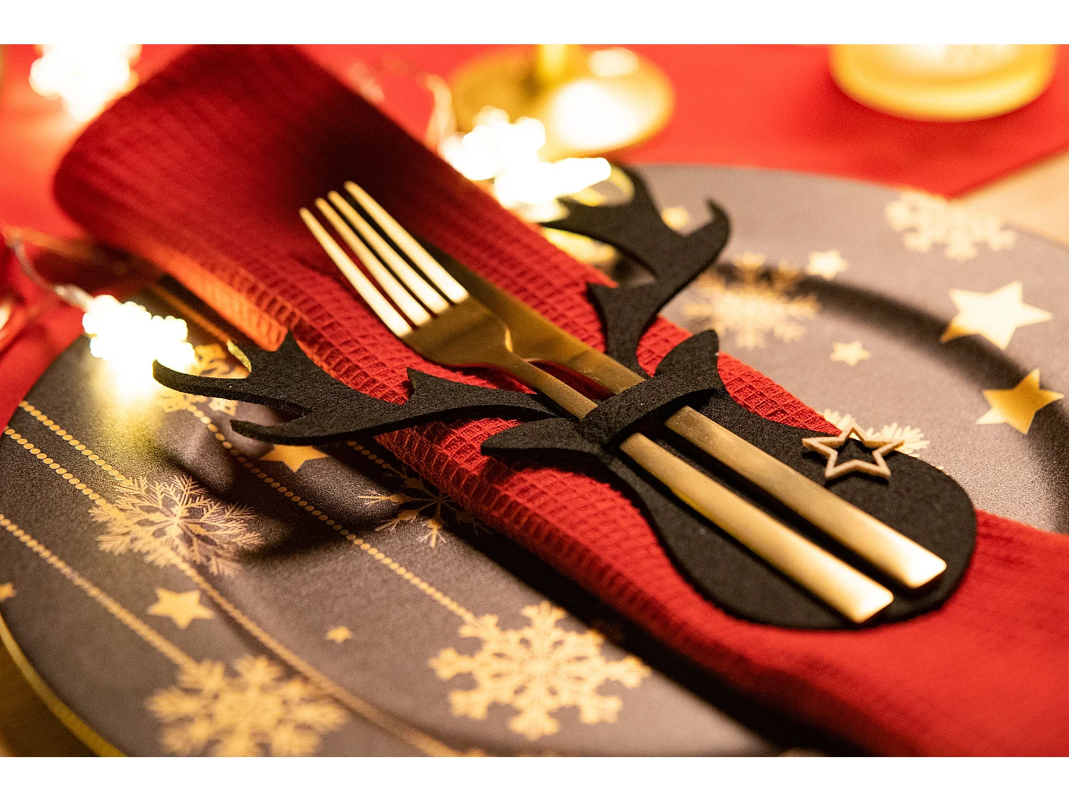 HOUSSE POUR COUVERTS DE NOËL RENNE 311377A 6 PCS NOIR