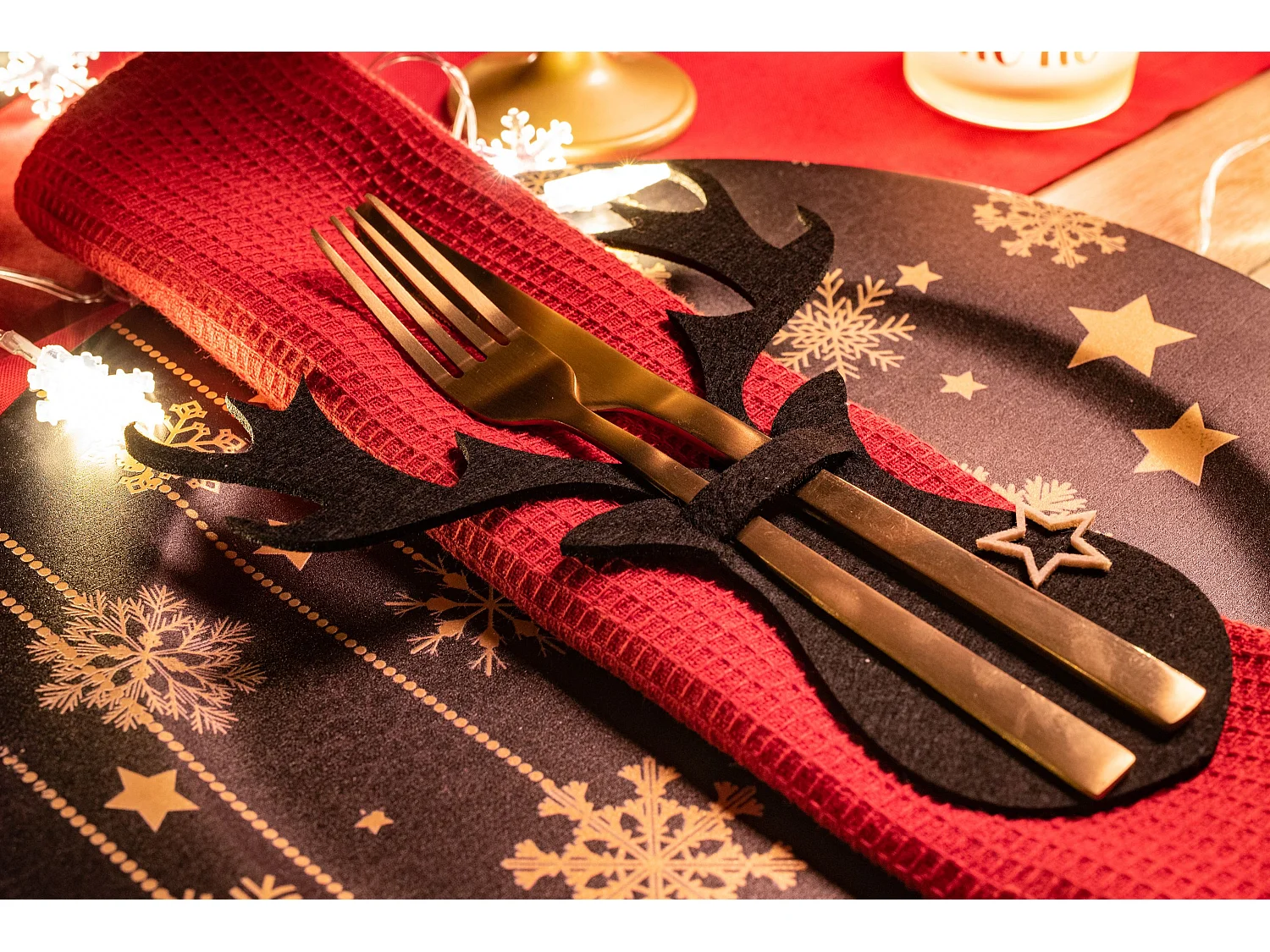 HOUSSE POUR COUVERTS DE NOËL RENNE 311377A 6 PCS NOIR