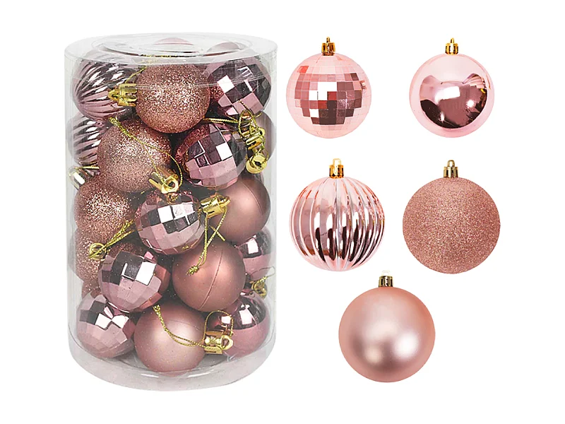 BOULES DE NOËL SYSD1688-026 34 PCS ROSE