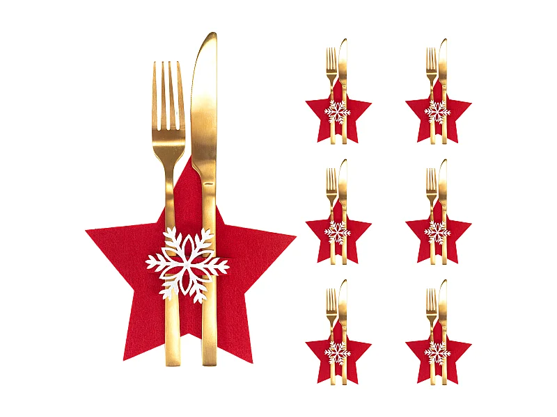 HOUSSE POUR COUVERTS DE NOËL ÉTOILE CHR-06511 6 PCS ROUGE
