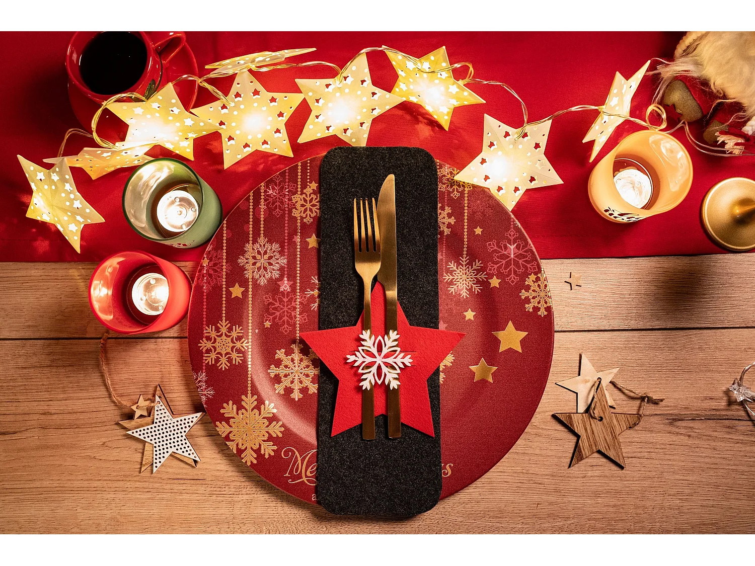 HOUSSE POUR COUVERTS DE NOËL ÉTOILE CHR-06511 6 PCS ROUGE