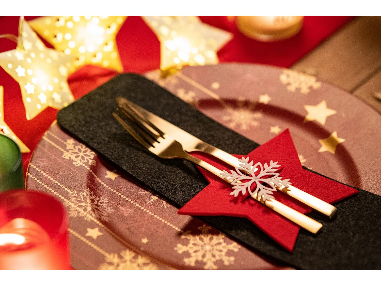 HOUSSE POUR COUVERTS DE NOËL ÉTOILE CHR-06511 6 PCS ROUGE