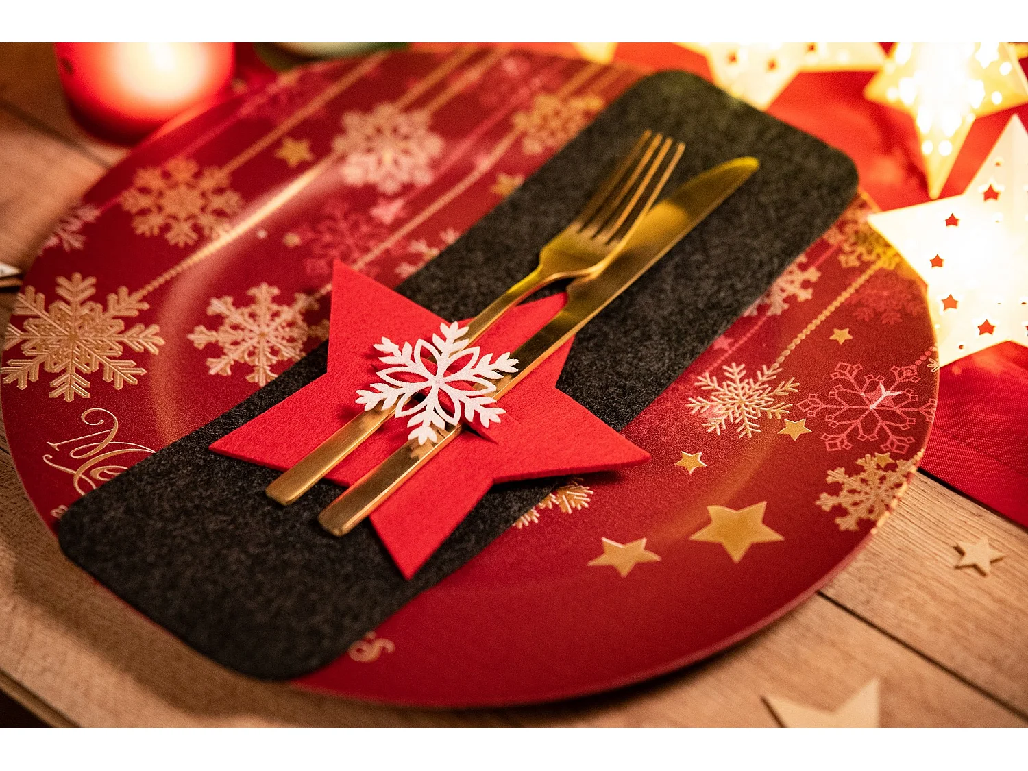 HOUSSE POUR COUVERTS DE NOËL ÉTOILE CHR-06511 6 PCS ROUGE