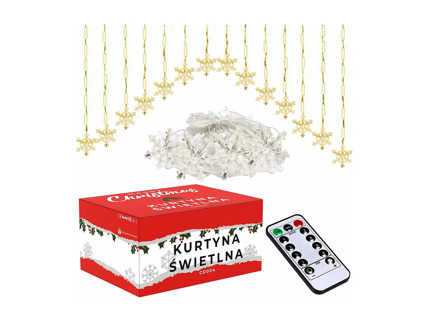 RIDEAU LUMINEUX + TÉLÉCOMMANDE LED CD004  LIGHT GOLD