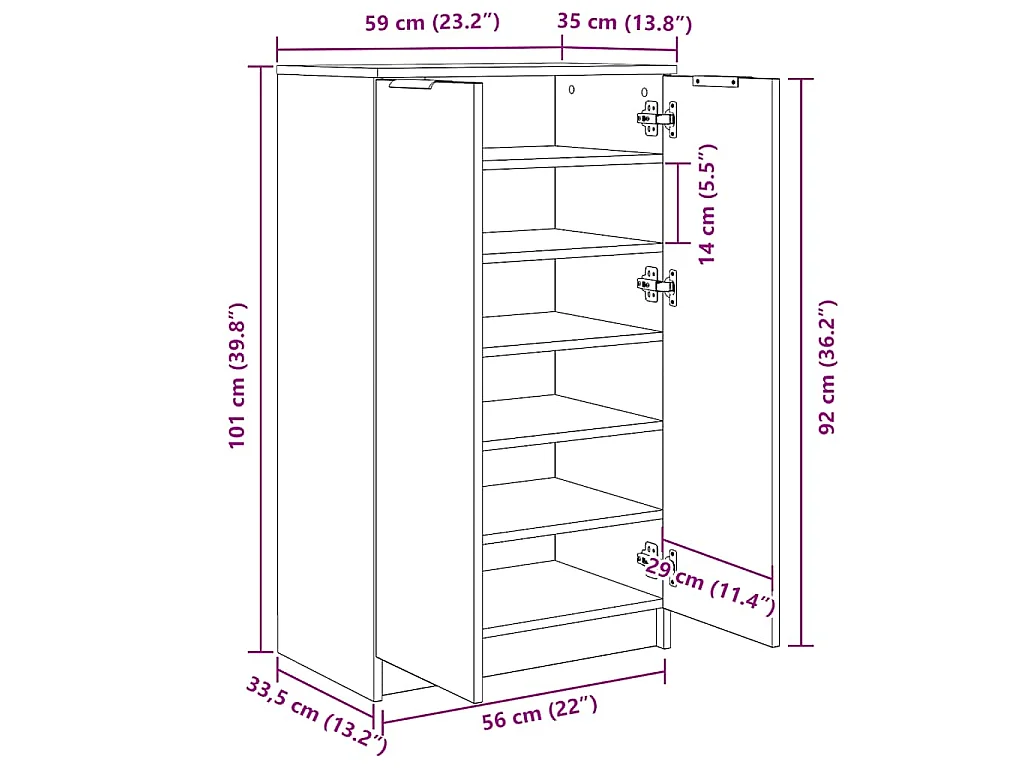 Schoenenkast 59x35x100,5 cm bewerkt hout oud houtkleurig