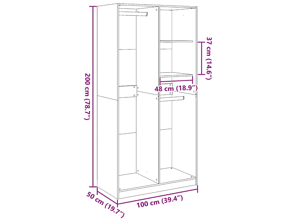 Roupeiro 100x50x200 cm contraplacado preto