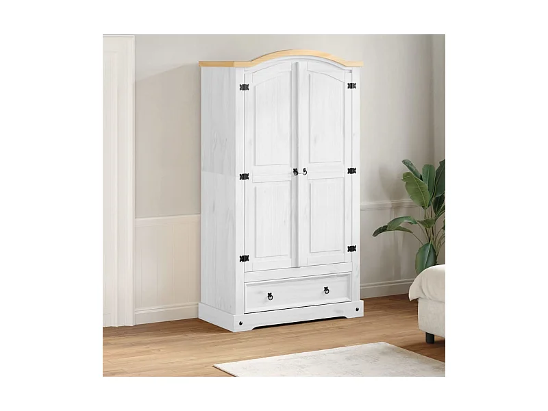 Armadio Corona Bianco 102x52x186 cm in Legno Massello di Pino