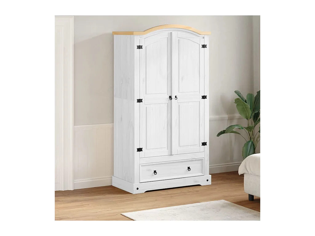 Armadio Corona Bianco 102x52x186 cm in Legno Massello di Pino