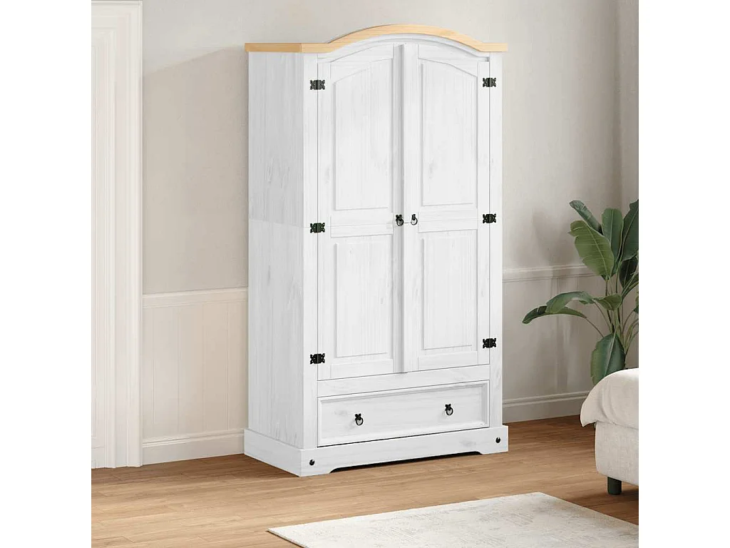 Armadio Corona Bianco 102x52x186 cm in Legno Massello di Pino