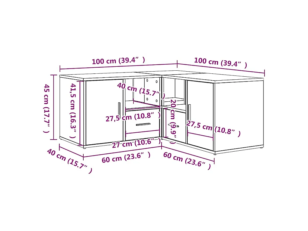 Mobile Angolare Grigio Cemento 160x40x45 cm in Truciolato