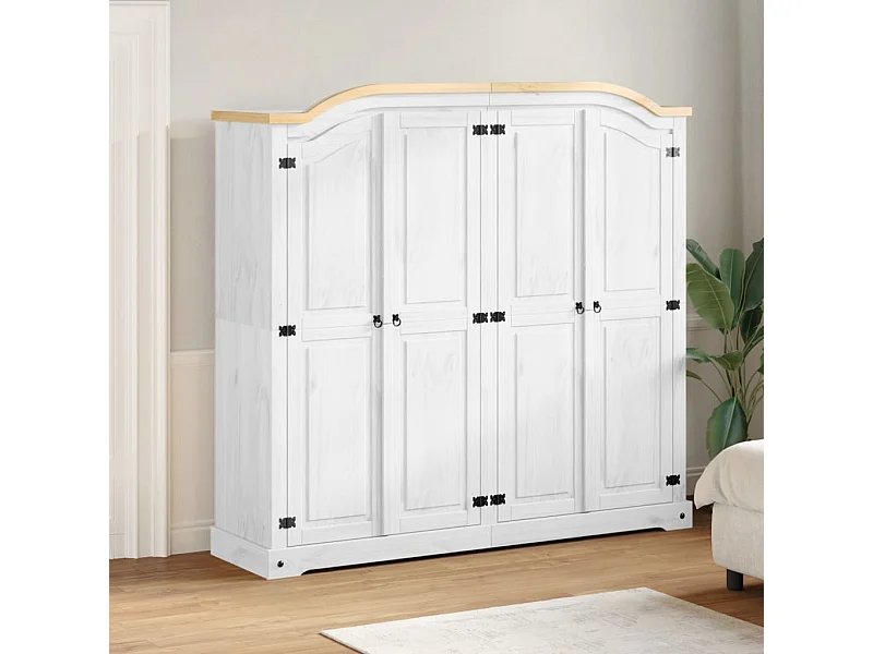 Kleiderschrank Corona Weiß 194x52x186 cm Massivholz Kiefer